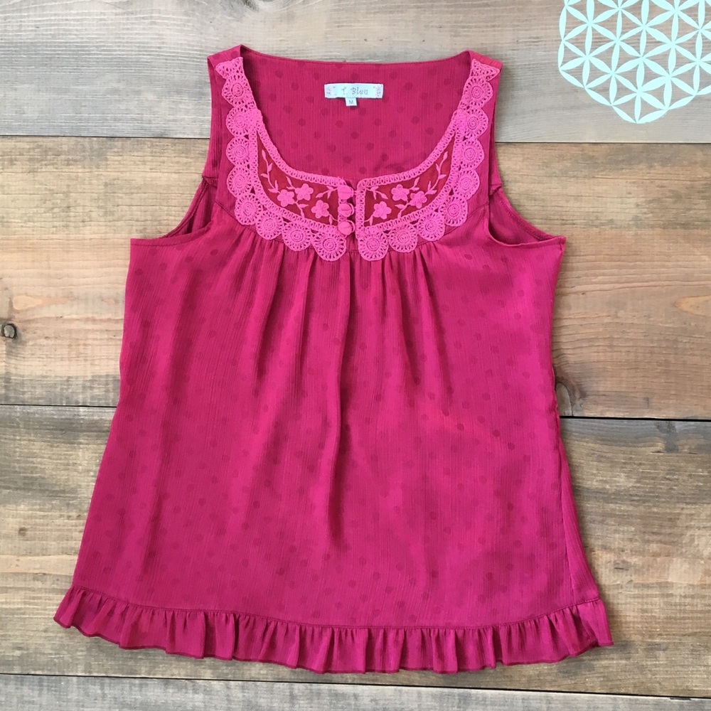 T. Bleu Burgundy Blouse Lace Bodice Size M